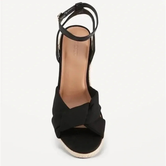 OLD NAVY Knotted Canvas Espadrille Wedge Sandals in Black Jack - Picture 4 of 11
